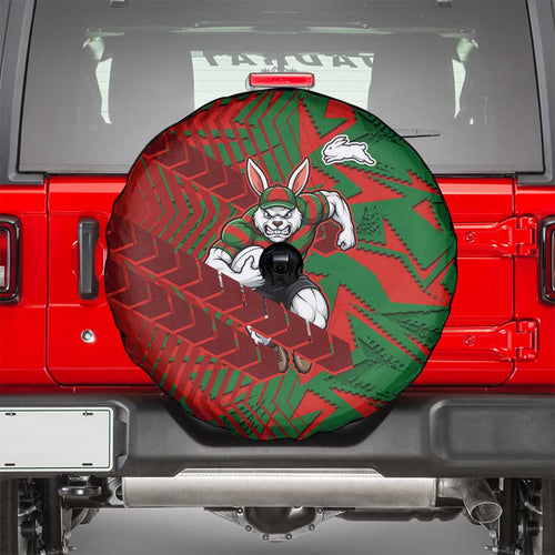 South Sydney Rabbitohs Rugby Spare Tire Cover Fierce Mascot Geometric Tribal Art