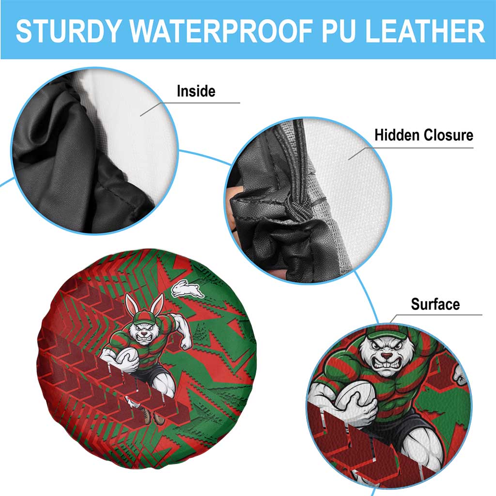 South Sydney Rabbitohs Rugby Spare Tire Cover Fierce Mascot Geometric Tribal Art