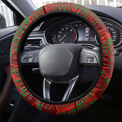 South Sydney Rabbitohs Rugby Steering Wheel Cover Fierce Mascot Geometric Tribal Art