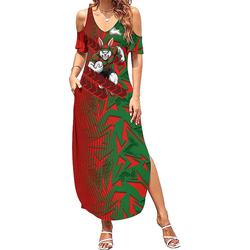 South Sydney Rabbitohs Rugby Summer Maxi Dress Fierce Mascot Geometric Tribal Art