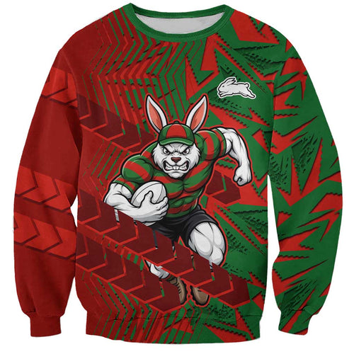 South Sydney Rabbitohs Rugby Sweatshirt Fierce Mascot Geometric Tribal Art