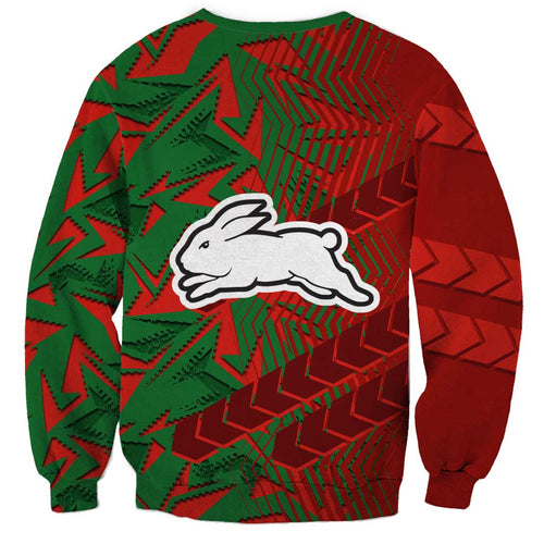 South Sydney Rabbitohs Rugby Sweatshirt Fierce Mascot Geometric Tribal Art