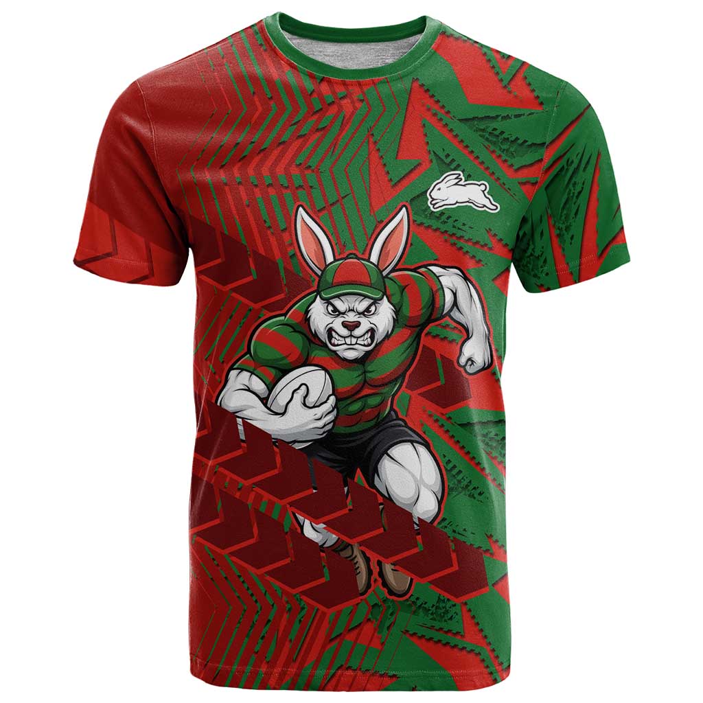South Sydney Rabbitohs Rugby T Shirt Fierce Mascot Geometric Tribal Art