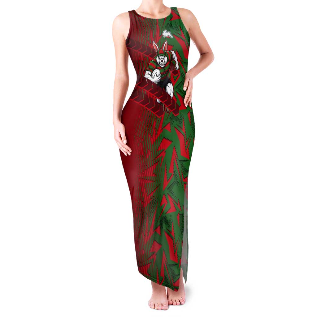 South Sydney Rabbitohs Rugby Tank Maxi Dress Fierce Mascot Geometric Tribal Art