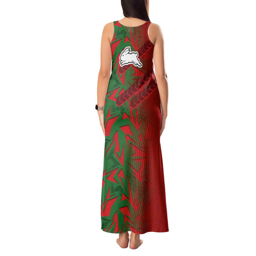 South Sydney Rabbitohs Rugby Tank Maxi Dress Fierce Mascot Geometric Tribal Art