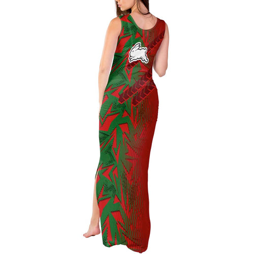 South Sydney Rabbitohs Rugby Tank Maxi Dress Fierce Mascot Geometric Tribal Art