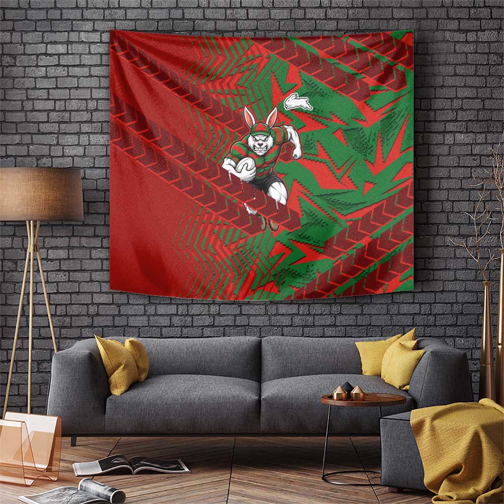 South Sydney Rabbitohs Rugby Tapestry Fierce Mascot Geometric Tribal Art