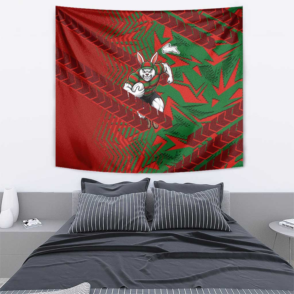 South Sydney Rabbitohs Rugby Tapestry Fierce Mascot Geometric Tribal Art
