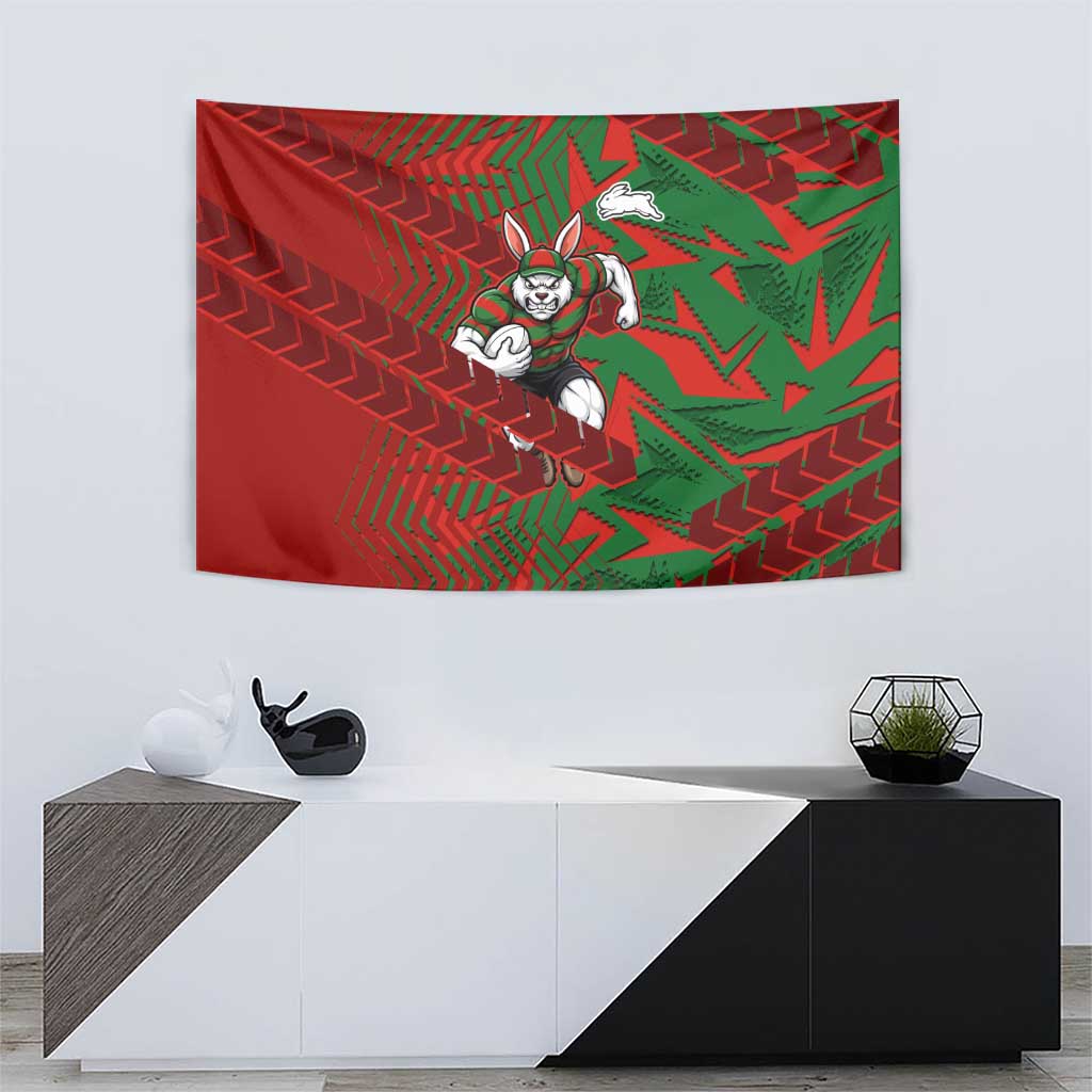 South Sydney Rabbitohs Rugby Tapestry Fierce Mascot Geometric Tribal Art