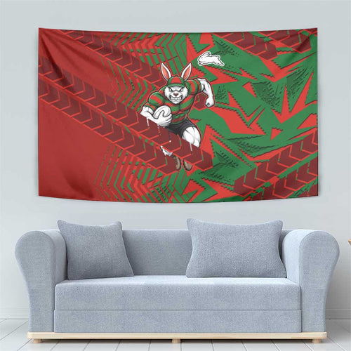 South Sydney Rabbitohs Rugby Tapestry Fierce Mascot Geometric Tribal Art