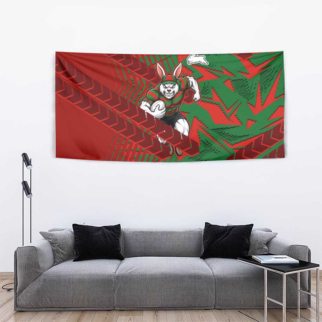 South Sydney Rabbitohs Rugby Tapestry Fierce Mascot Geometric Tribal Art