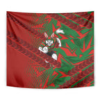 South Sydney Rabbitohs Rugby Tapestry Fierce Mascot Geometric Tribal Art