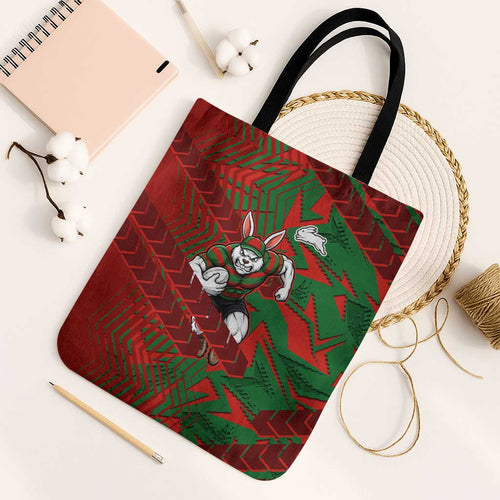 South Sydney Rabbitohs Rugby Tote Bag Fierce Mascot Geometric Tribal Art