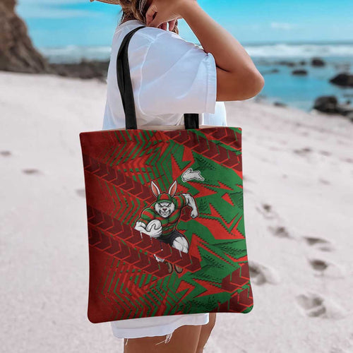 South Sydney Rabbitohs Rugby Tote Bag Fierce Mascot Geometric Tribal Art