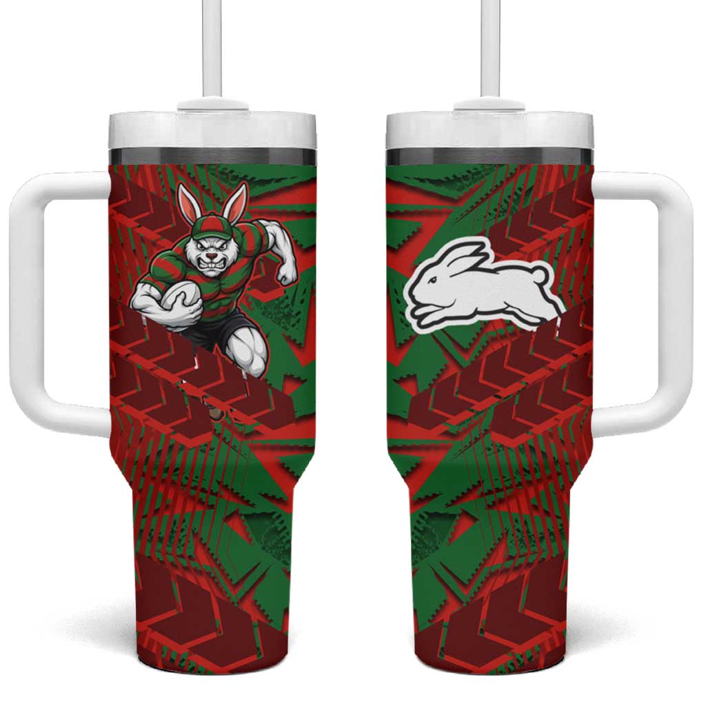 South Sydney Rabbitohs Rugby Tumbler With Handle Fierce Mascot Geometric Tribal Art
