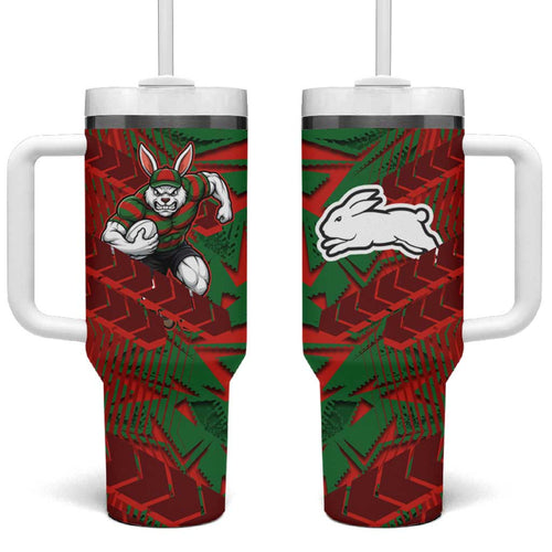 South Sydney Rabbitohs Rugby Tumbler With Handle Fierce Mascot Geometric Tribal Art