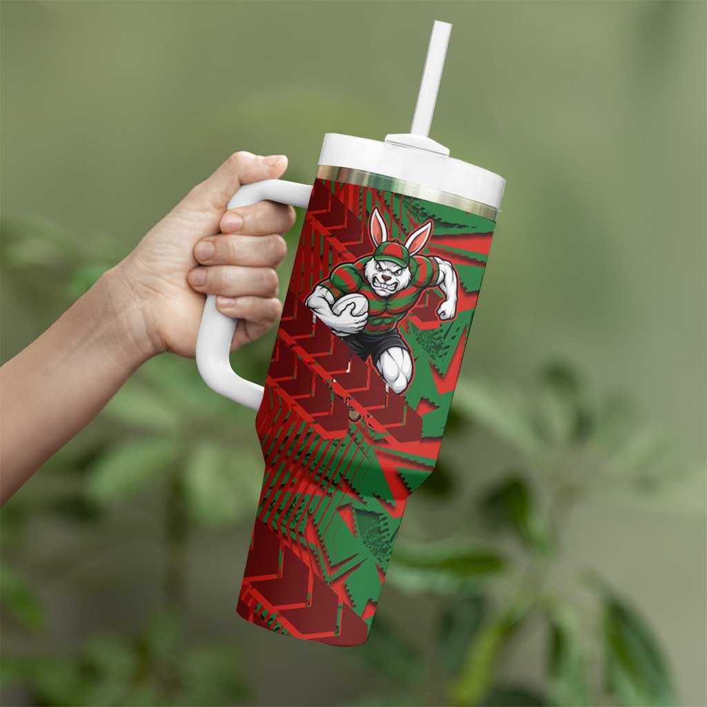 South Sydney Rabbitohs Rugby Tumbler With Handle Fierce Mascot Geometric Tribal Art