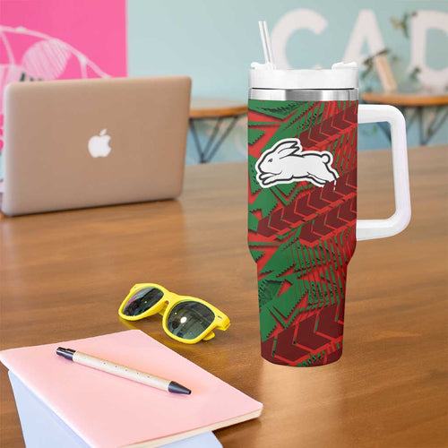 South Sydney Rabbitohs Rugby Tumbler With Handle Fierce Mascot Geometric Tribal Art