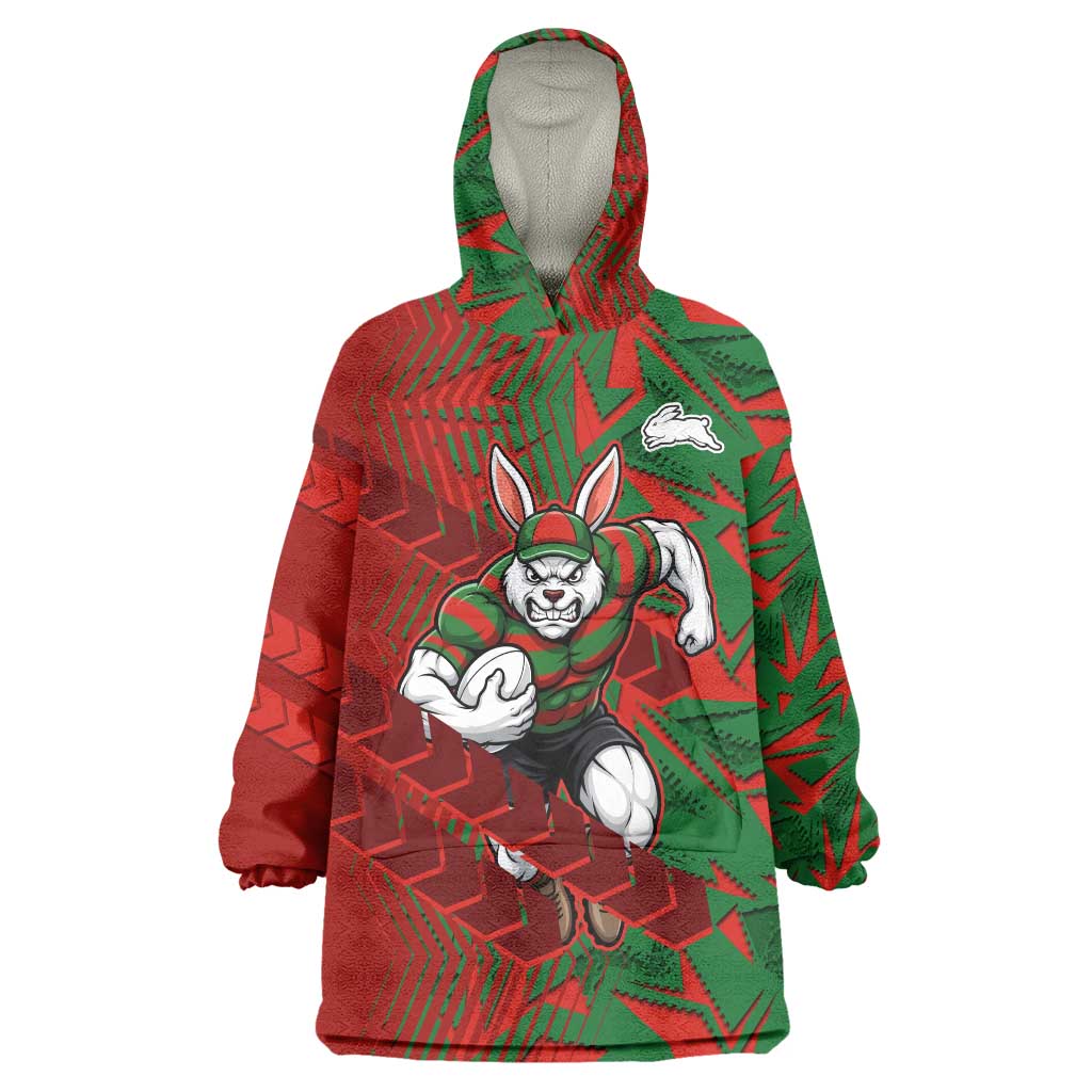 South Sydney Rabbitohs Rugby Wearable Blanket Hoodie Fierce Mascot Geometric Tribal Art