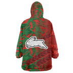 South Sydney Rabbitohs Rugby Wearable Blanket Hoodie Fierce Mascot Geometric Tribal Art