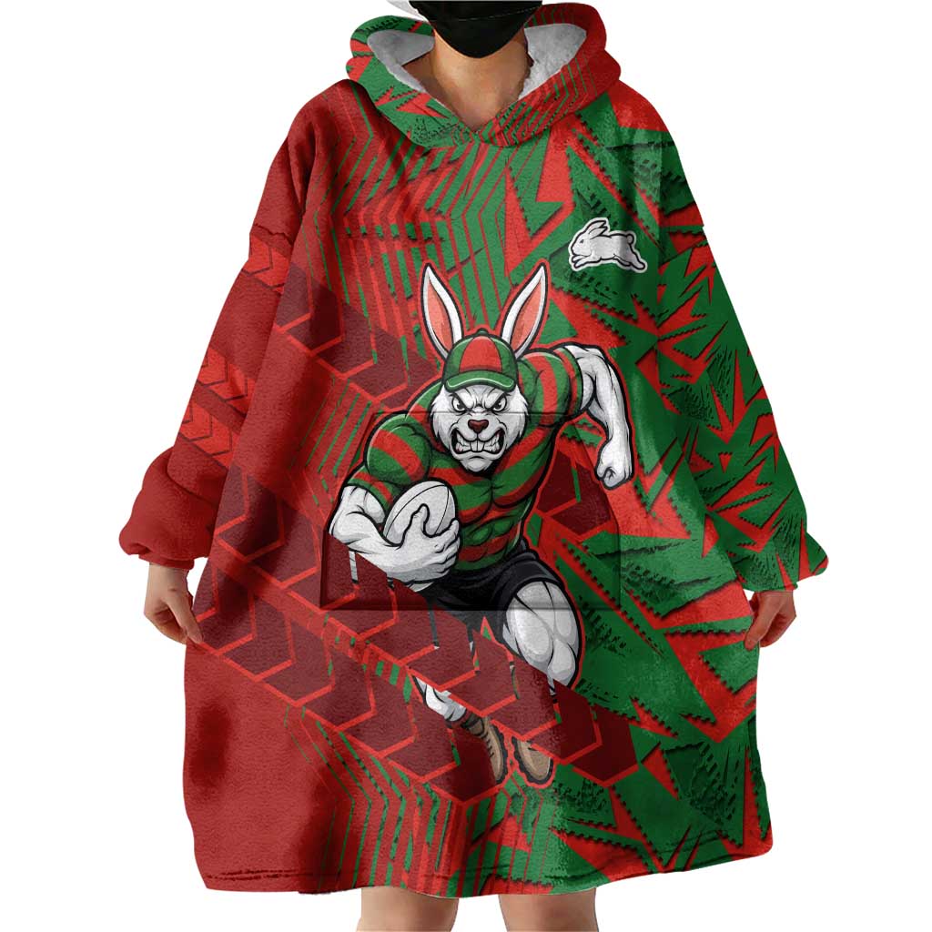 South Sydney Rabbitohs Rugby Wearable Blanket Hoodie Fierce Mascot Geometric Tribal Art