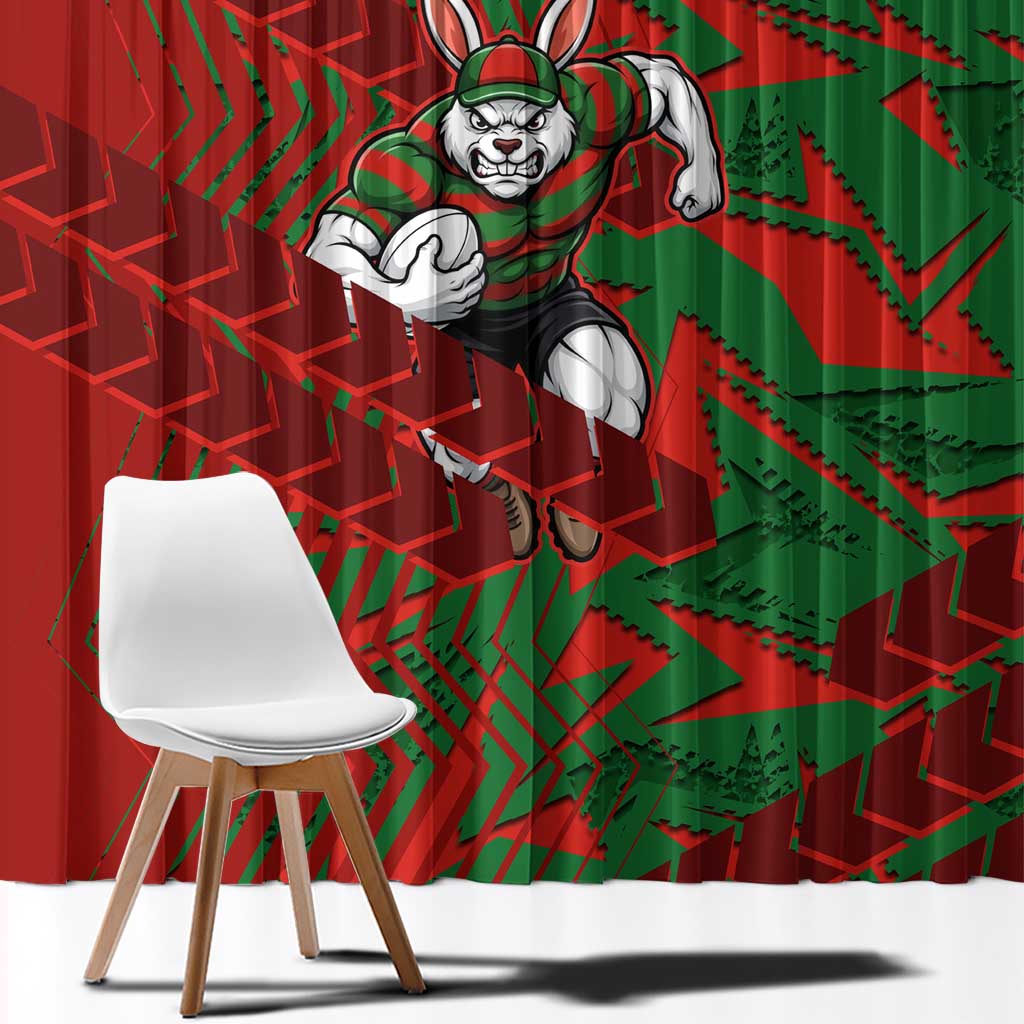 South Sydney Rabbitohs Rugby Window Curtain Fierce Mascot Geometric Tribal Art