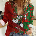 South Sydney Rabbitohs Rugby Women Casual Shirt Fierce Mascot Geometric Tribal Art