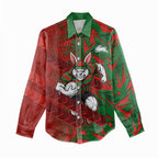 South Sydney Rabbitohs Rugby Women Casual Shirt Fierce Mascot Geometric Tribal Art