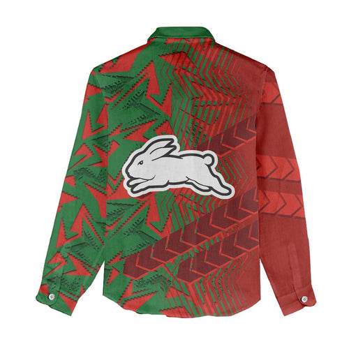 South Sydney Rabbitohs Rugby Women Casual Shirt Fierce Mascot Geometric Tribal Art