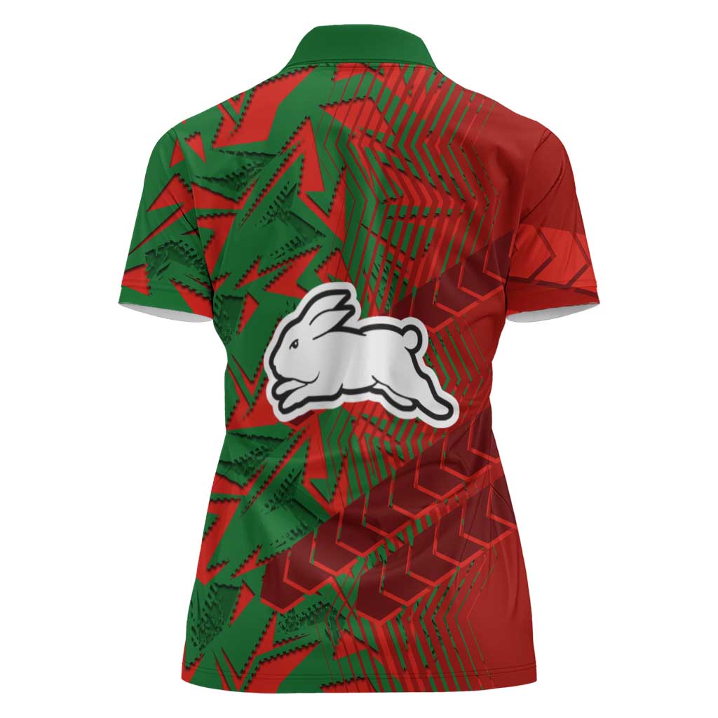 South Sydney Rabbitohs Rugby Women Polo Shirt Fierce Mascot Geometric Tribal Art