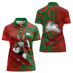 South Sydney Rabbitohs Rugby Women Polo Shirt Fierce Mascot Geometric Tribal Art