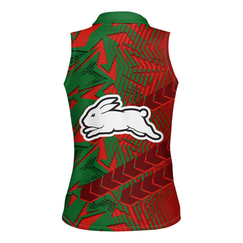 South Sydney Rabbitohs Rugby Women Sleeveless Polo Shirt Fierce Mascot Geometric Tribal Art