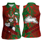 South Sydney Rabbitohs Rugby Women Sleeveless Polo Shirt Fierce Mascot Geometric Tribal Art