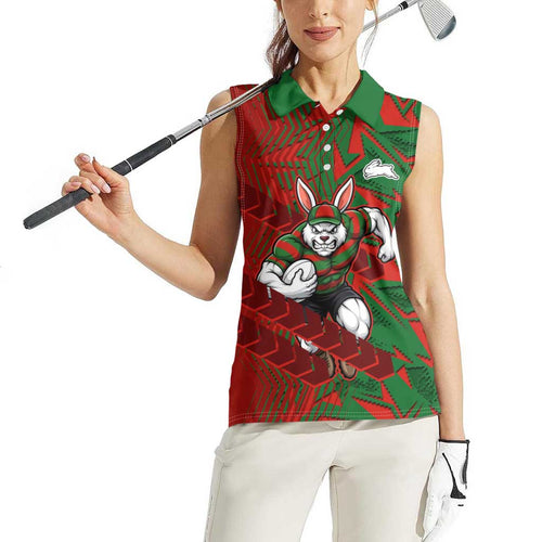South Sydney Rabbitohs Rugby Women Sleeveless Polo Shirt Fierce Mascot Geometric Tribal Art