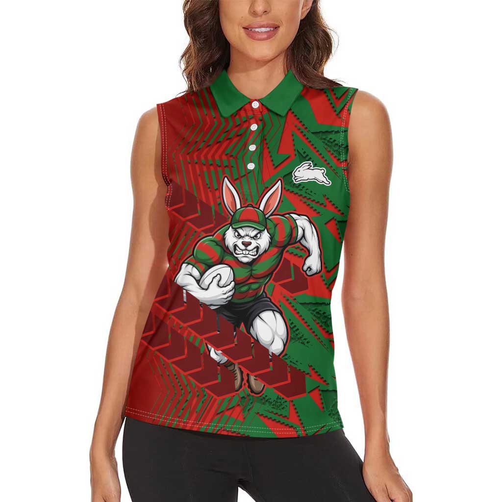 South Sydney Rabbitohs Rugby Women Sleeveless Polo Shirt Fierce Mascot Geometric Tribal Art