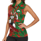 South Sydney Rabbitohs Rugby Women Sleeveless Polo Shirt Fierce Mascot Geometric Tribal Art