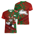 South Sydney Rabbitohs Rugby Women V-Neck T-Shirt Fierce Mascot Geometric Tribal Art