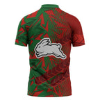 South Sydney Rabbitohs Rugby Zipper Polo Shirt Fierce Mascot Geometric Tribal Art