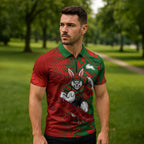 South Sydney Rabbitohs Rugby Zipper Polo Shirt Fierce Mascot Geometric Tribal Art