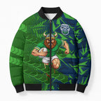 Canberra Raiders Rugby Bomber Puffer Jacket Fierce Mascot Geometric Tribal Art