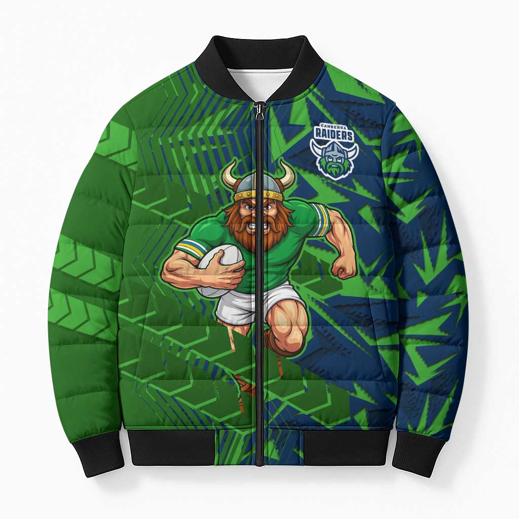 Canberra Raiders Rugby Bomber Puffer Jacket Fierce Mascot Geometric Tribal Art
