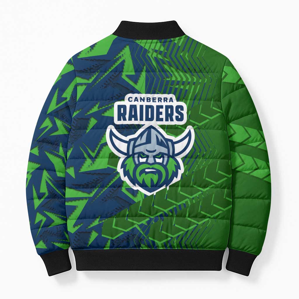 Canberra Raiders Rugby Bomber Puffer Jacket Fierce Mascot Geometric Tribal Art