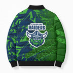Canberra Raiders Rugby Bomber Puffer Jacket Fierce Mascot Geometric Tribal Art