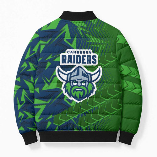 Canberra Raiders Rugby Bomber Puffer Jacket Fierce Mascot Geometric Tribal Art