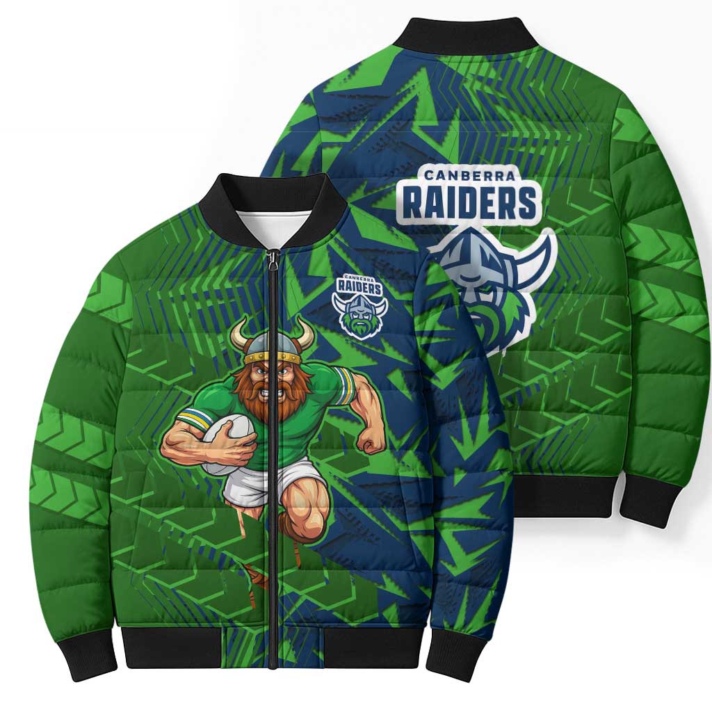 Canberra Raiders Rugby Bomber Puffer Jacket Fierce Mascot Geometric Tribal Art