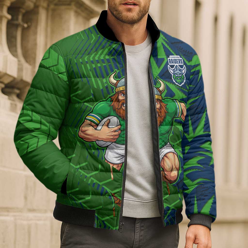 Canberra Raiders Rugby Bomber Puffer Jacket Fierce Mascot Geometric Tribal Art