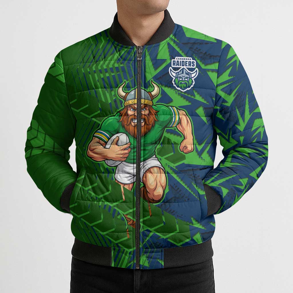 Canberra Raiders Rugby Bomber Puffer Jacket Fierce Mascot Geometric Tribal Art