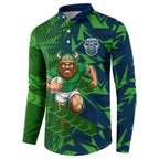 Canberra Raiders Rugby Button Sweatshirt Fierce Mascot Geometric Tribal Art
