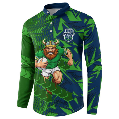 Canberra Raiders Rugby Button Sweatshirt Fierce Mascot Geometric Tribal Art