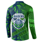 Canberra Raiders Rugby Button Sweatshirt Fierce Mascot Geometric Tribal Art